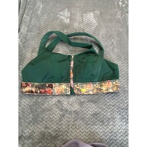 Shefit Ultimate Sports Bra Forest Green Floral High Impact Zip Front Size Large